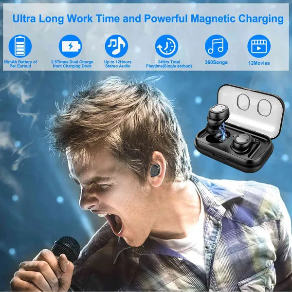 TWS Wireless 5.0 Earbuds IPX4 Touch In-Ear Stereo Earphone Noise Canceling Earpieces 32.8 Ft Transmission Range