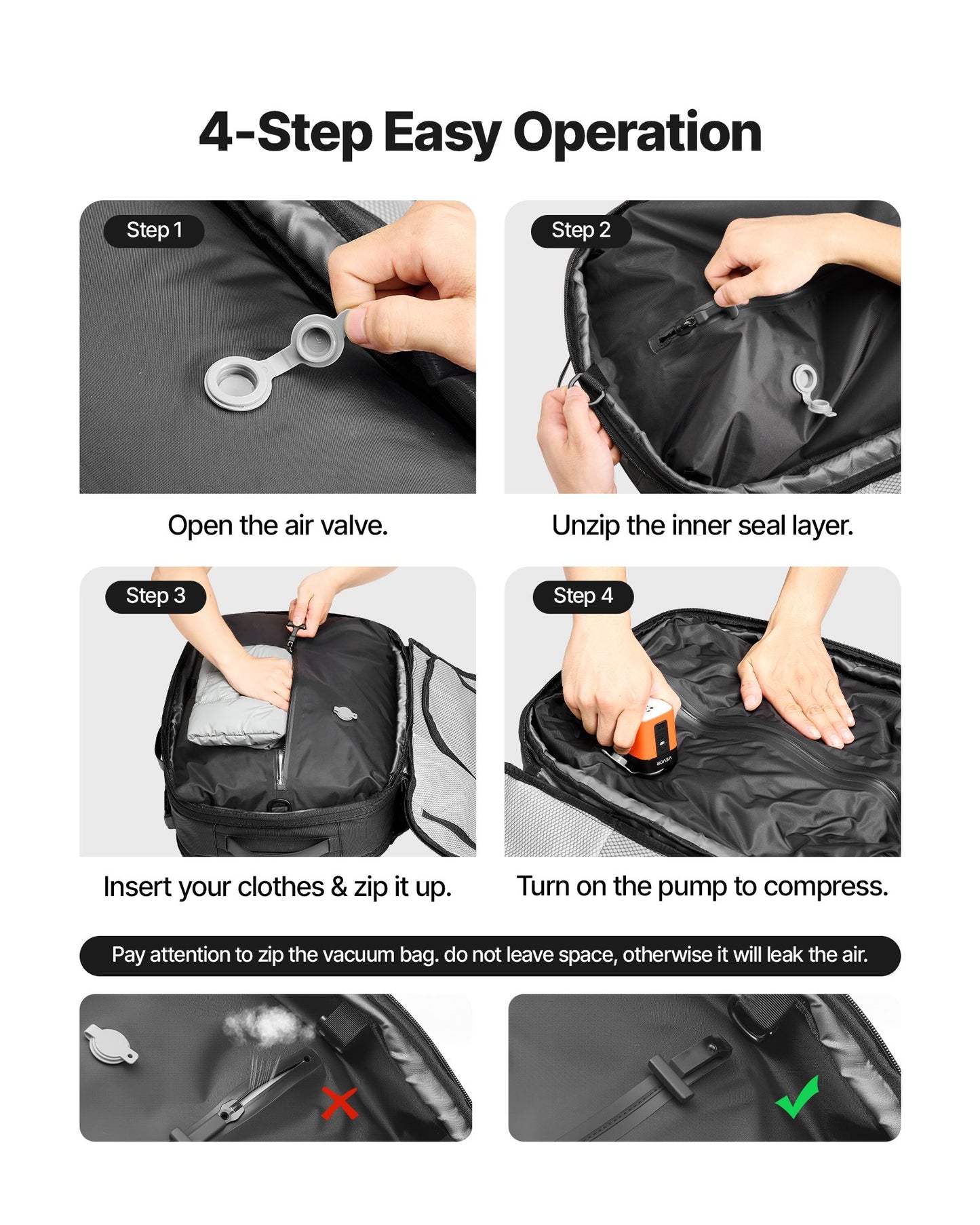 Vacuum Travel Backpack, 65L, Expandable Vacuum Seal Compression Travel Backpack With Pump, With TSA-Approved Lock, Airback Vacpack, Water-Resistant Carry-On Suitcase Luggage, For Business, Gray
