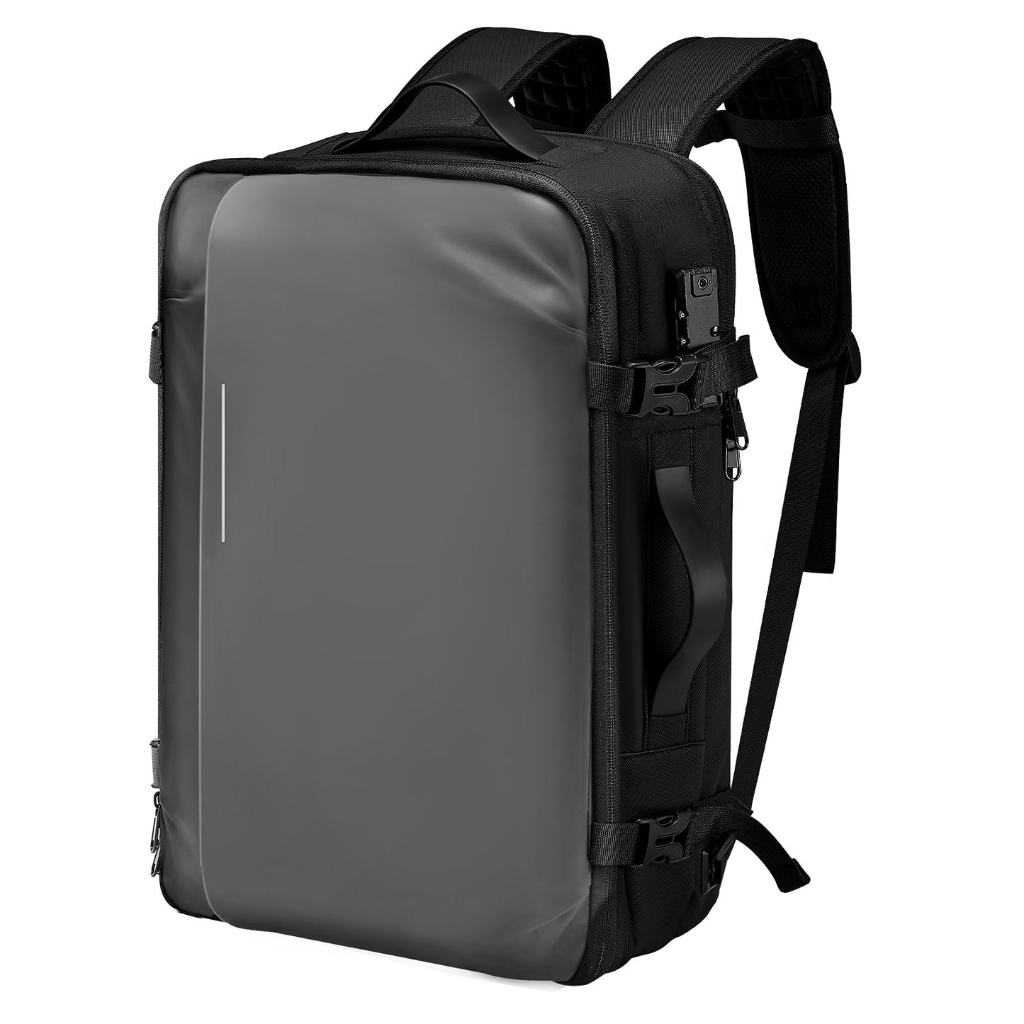 Vacuum Travel Backpack, 65L, Expandable Vacuum Seal Compression Travel Backpack With Pump, With TSA-Approved Lock, Airback Vacpack, Water-Resistant Carry-On Suitcase Luggage, For Business, Gray
