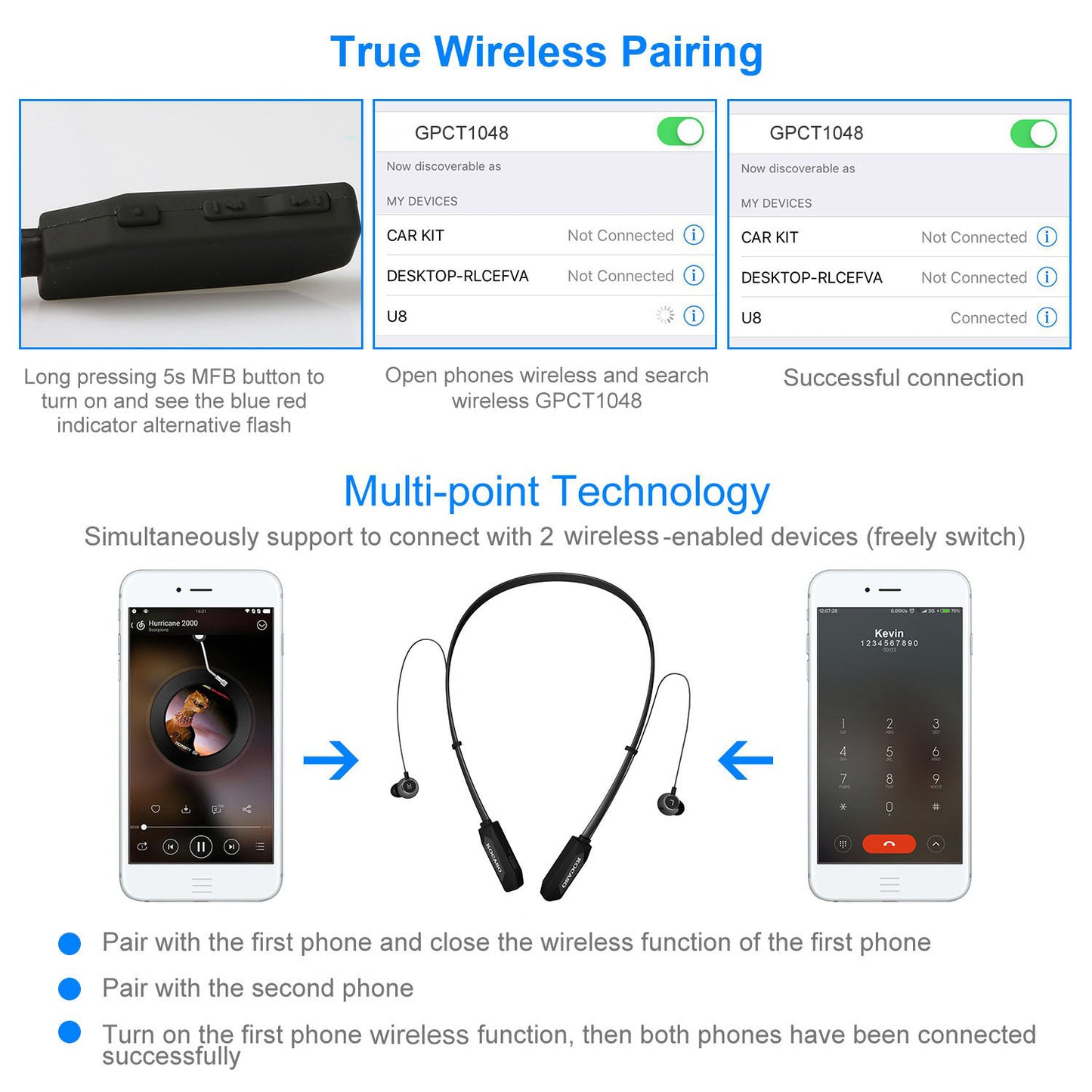 Black-Red Color Options -- 1Pc Wireless Neckband Headphones V4.2 Sweat-proof Sport Headsets Earbuds In-Ear Magnetic Neckbands Stereo Earphone Deep Bass Earphone With Mic 15Hrs Work Running Hiking